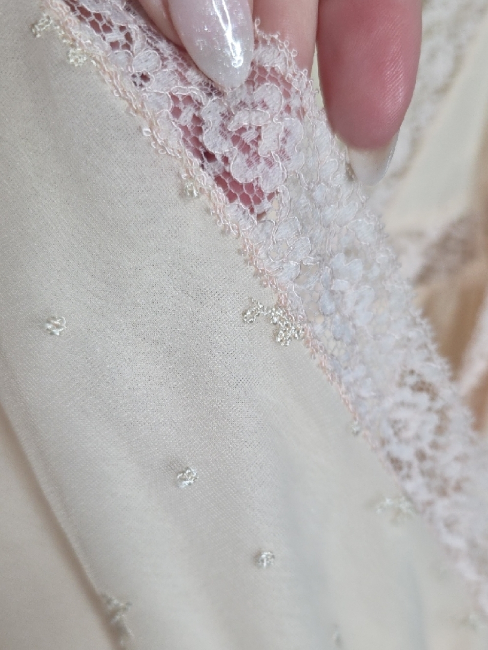 Vintage 1950s Rogers Cream Lace Nylon Tricot Maxi Slip Dress Women's L Prairie - Picture 14 of 17
